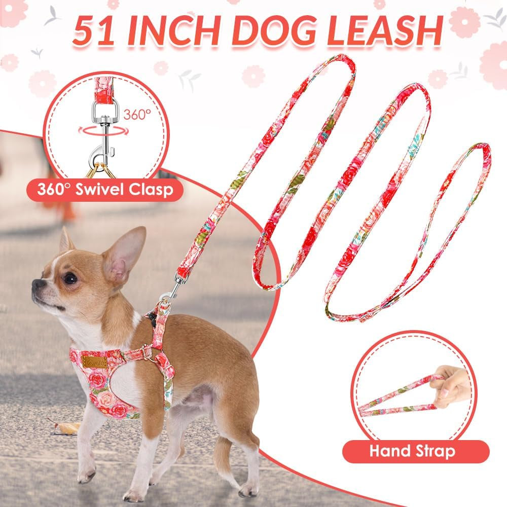 lukovee-no-pull-puppy-harness-and-leash-set-adjustable-lightweight-soft-suede-pet-harness-vest-with-snap-buckle-51in-leash-for-small-medium-dogs-pink-rose-xxs