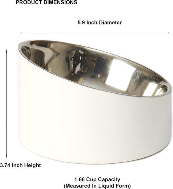 Petrageous 18439 Seychelles Stainless-Steel Slanted Double Walled Dog Bowl 5.9-Inch Width and 3.74-Inch Height 1.88-Cups Capacity, White3