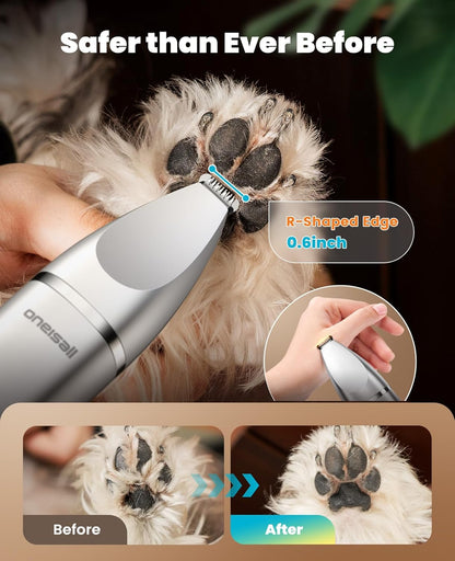 Oneisall 4 in 1 Dog Grooming Kit with LCD Display | Paw Hair Trimmer & Nail Grinder, Rechargeable, Cordless, Low Noise, IPX7 Waterproof, 3 Speeds Pet Grooming Clippers4