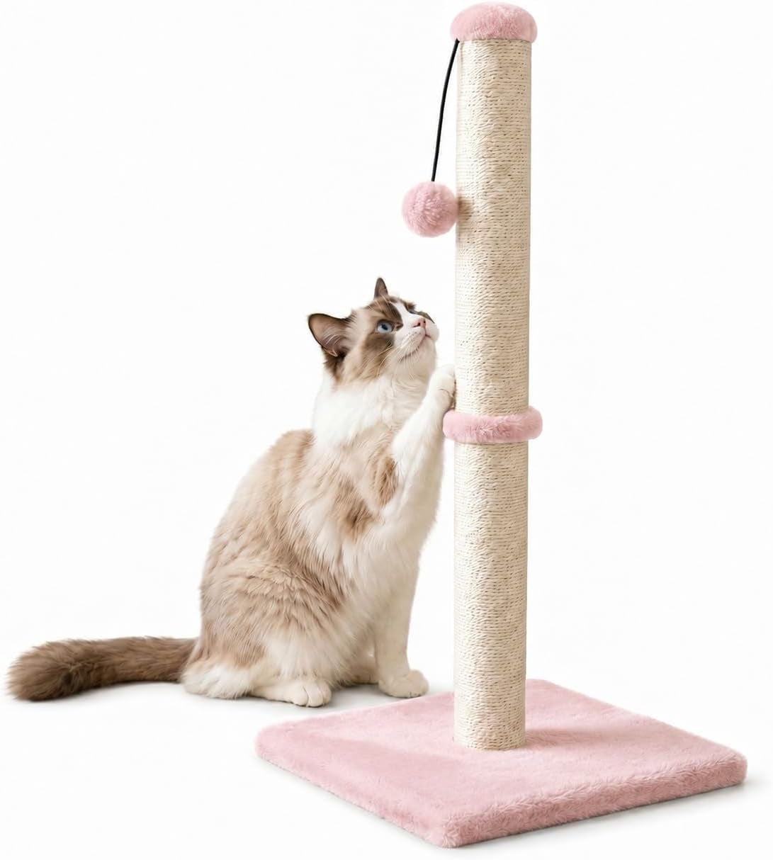 dimaka-29-height-tall-cat-scratching-post-claw-scratcher-with-sisal-rope-and-covered-with-soft-smooth-plush-vertical-scratch-full-strectch-for-standard-size-catsgrey-29-inches-for-all-cats