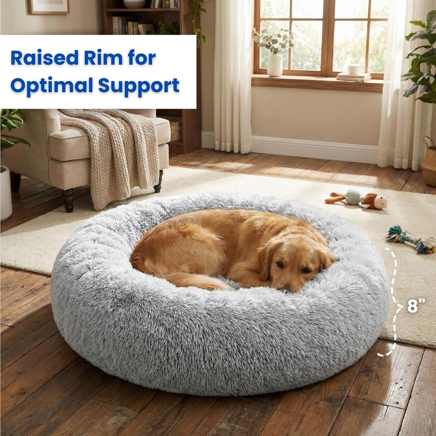 calming-donut-dog-bed-faux-fur-anti-anxiety-pet-bed-with-removable-washable-cover-water-resistant-liner-plush-fluffy-round-nest-non-slip-bottom-for-dogs-cats-small-grey