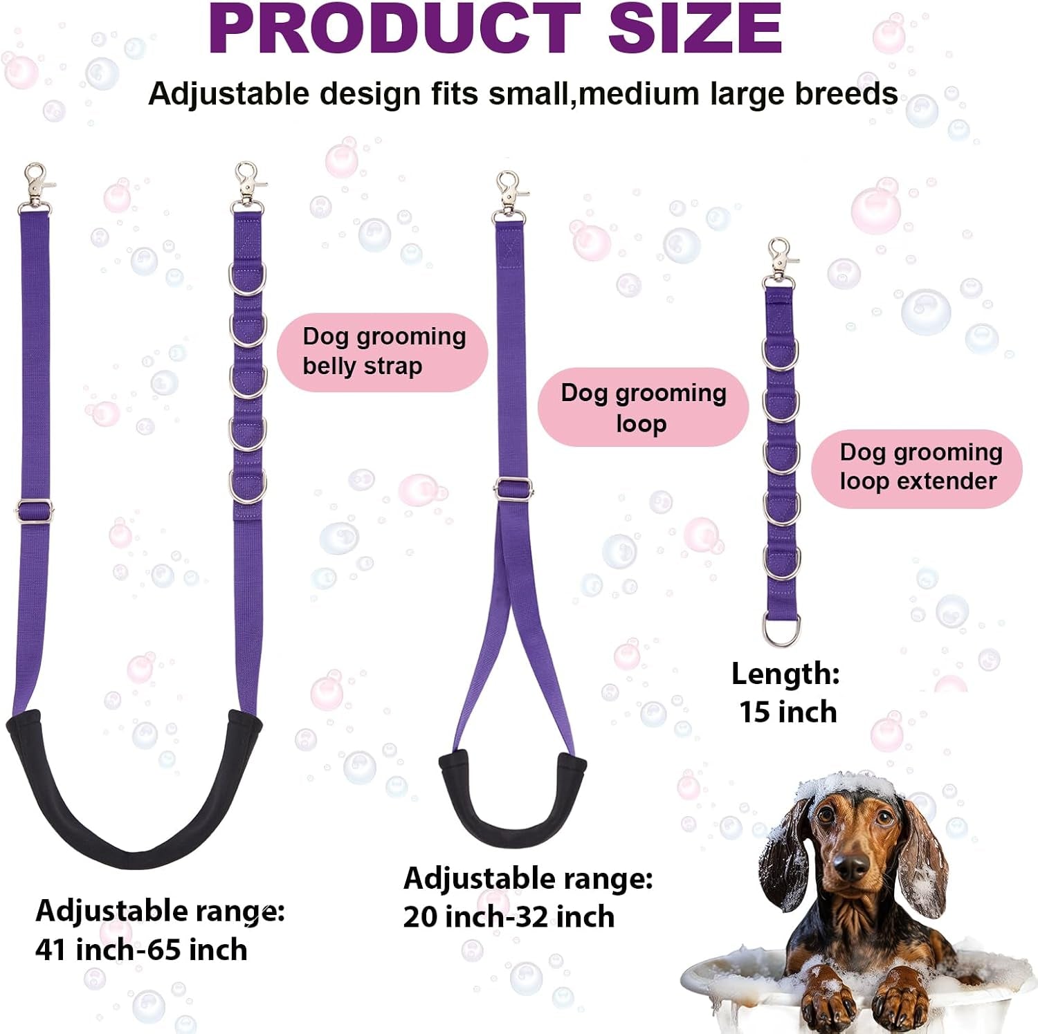 dog-grooming-belly-strap-3pcs-grooming-restraint-set-adjustable-belly-band-loops-strap-with-padded-support-loop-extension-straps-pet-grooming-harness-kit-for-dogs-voilet