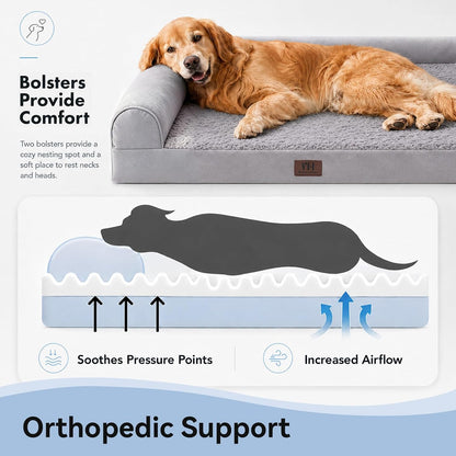 WESTERN HOME Orthopedic XL Dog Bed Extra Large Washable Dog Couch, 42In | Removable Cover, Waterproof Liner, 3-Sided Bolster for Neck Support, Anti-Slip Bottom, OEKO-TEX Certified, Grey,Up to 85 Lbs2