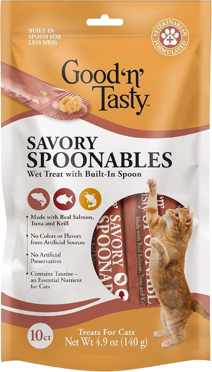 Good ‘N’ Tasty Savory Spoonables with Real Duck, Beef & Rabbit, 6 Count Tube, Triple Flavor Squeezable Lickable Wet Treats for Cats with Built-In Spoon for Less Mess23