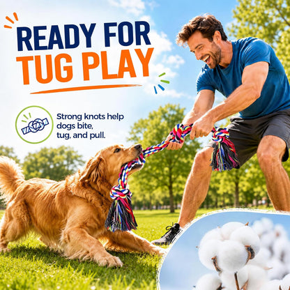 Tough Dog Rope Toys for Aggressive Chewers, Tough Tug of War Dog Toys for Large, Medium & Small Dogs – 5 Pack Including 2 Ropes & 3 Supplies5