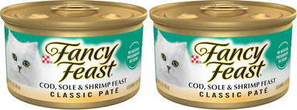 Purina Fancy Feast Cod, Sole and Shrimp Feast Classic Grain Free Wet Cat Food Pate - (Pack of 24) 3 Oz. Cans10