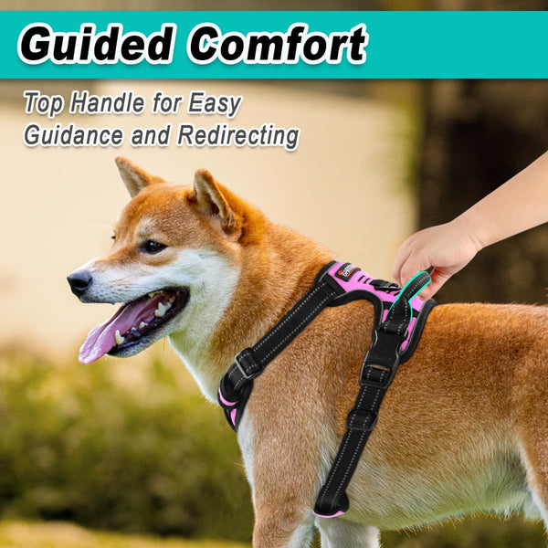 BARKBAY No Pull Pet Harness Dog Harness Adjustable Outdoor Pet Vest 3M Reflective Oxford Material Vest for PINK Dogs Easy Control for Small Medium Large Dogs (L)4