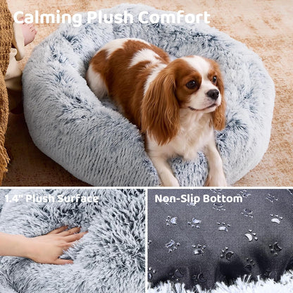 JOLLYVOGUE Small Dog Bed, Calming Soft Anti-Anxiety Donut Cat Bed, Washable round Fluffy Cushion for Small and Medium Pets (20")4