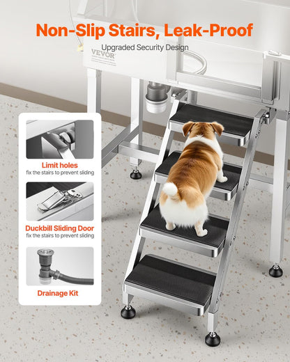 VEVOR Dog Washing Station, 34" Professional Stainless Steel Pet Grooming Tub Bathtub with Shower Faucet Soap Holder Non-Slip Stairs Right Door Easy Clean Pet Wash Sink for Small Dogs Cats3