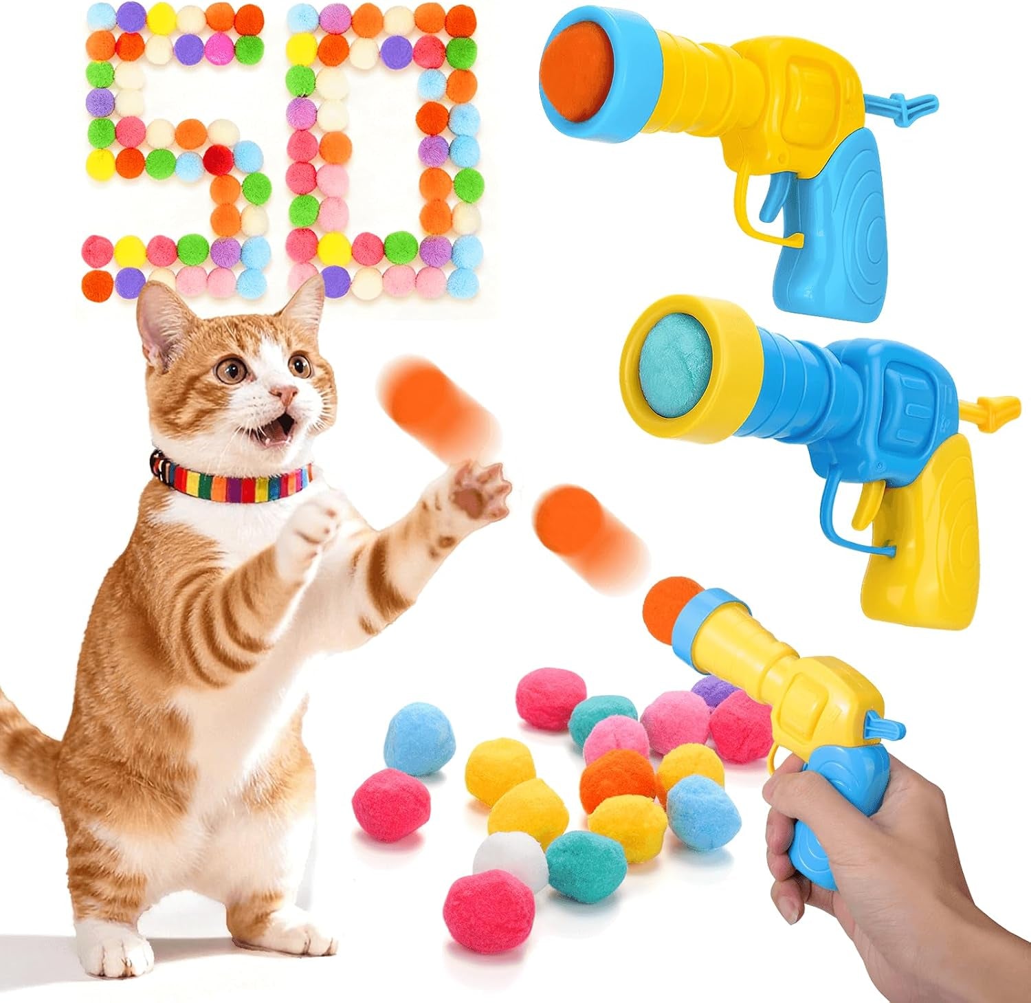 mity-rain-102pcs-cat-ball-launchers-pom-pom-balls-interactive-cat-toy-set-safe-soft-plush-kitten-toys-for-indoor-cats-fun-kitten-toys-for-endless-active-play-christmas