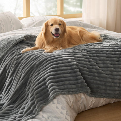 Bedsure Comfyfleece™ Waterproof Dog Blankets for Large Dogs,50X60 Cream | Soft Plush Couch Cover,Washable Corduroy Fleece for Furniture Protector,Cozy Calming Reversible Pet Blanket for Senior Dogs16