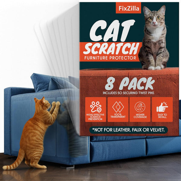 Fixzilla anti Cat Scratch Furniture Protector, 10-Pack Couch Protector from Cat Claws - Heavy-Duty, Easy-To-Apply Scratching Deterrent and Shield for Sofa Corners, Walls, Doors- with 50 Twist Pins8