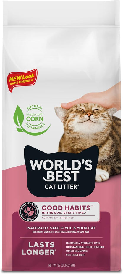 World'S Best Cat Litter, Good Habits Cat Attract Litter, Unscented, 15 Lb | Attracts Cats and Kittens with Plant-Based Attractant; Natural Corn Litter, Quick Clumping, Flushable, 99% Dust Free Formula6