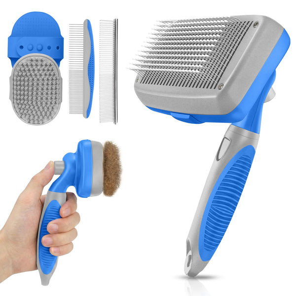 Self Cleaning Shedding Brush - 5-In-1 Professional Pet Grooming Kit Skin Friendly Grooming Tool for Dogs, Cats, and Puppies, Deshedding and Hair Removal for Long and Short Haired Pets, Blue8
