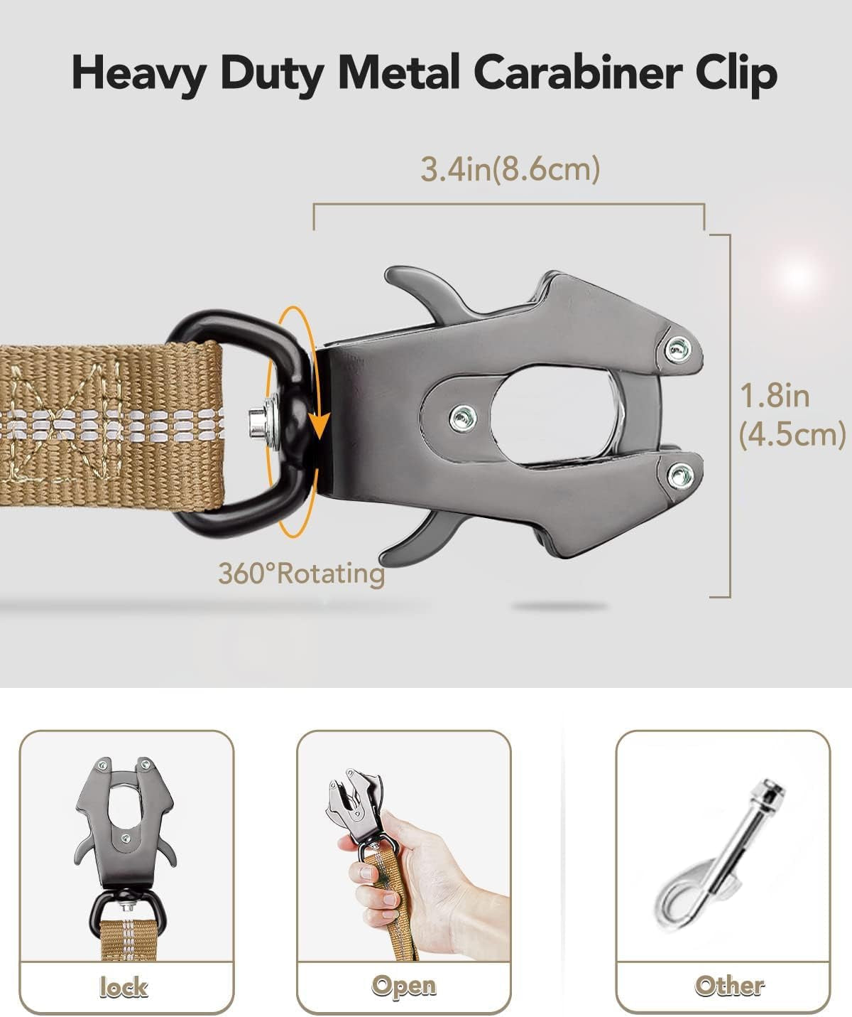 joytale-tactical-bungee-dog-leash-shock-absorbing-no-pull-coyote-brown-for-large-dogs-that-pull-2-padded-handles-for-control-car-seatbelt-clip-reflective-for-night-safety-metal-frog-clip