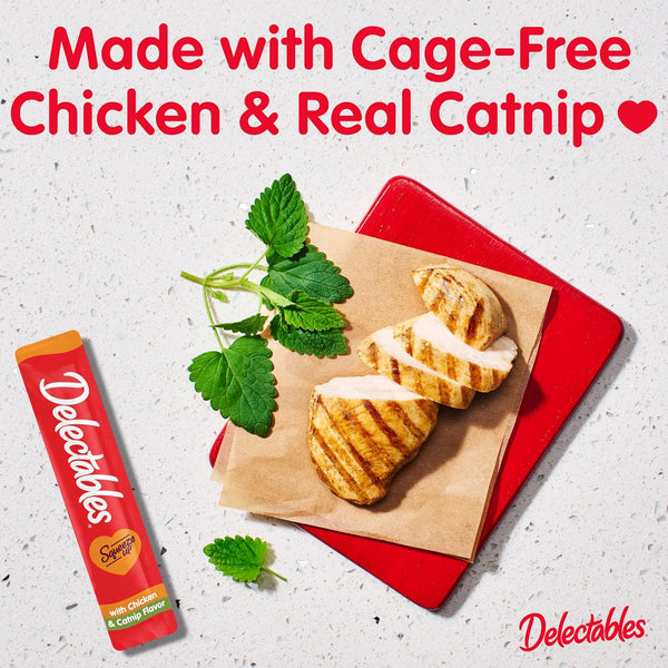 Delectables Squeeze up Creamy Squeezable Puree, Lickable Wet Cat Treats, Grain Free, No Added Fillers, No By-Products, No Added Preservatives, 0.5 Ounces Tube Chicken with Catnip, 32 Tubes Total2