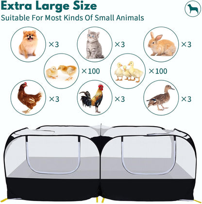 Small Animals Playpen,Pet Cage Tent Large Chicken Run Coop with Detachable Bottom Breathable Transparent Mesh Walls, Foldable Pet Enclosure for Puppy Kitten Rabbits Indoor Outdoor Playpen4