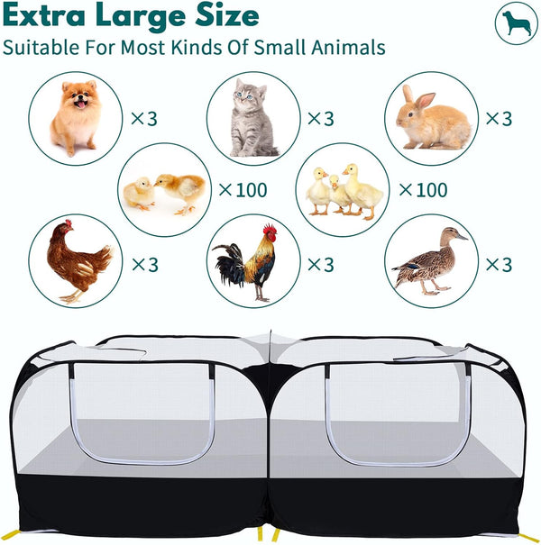 Small Animals Playpen,Pet Cage Tent Large Chicken Run Coop with Detachable Bottom Breathable Transparent Mesh Walls, Foldable Pet Enclosure for Puppy Kitten Rabbits Indoor Outdoor Playpen4