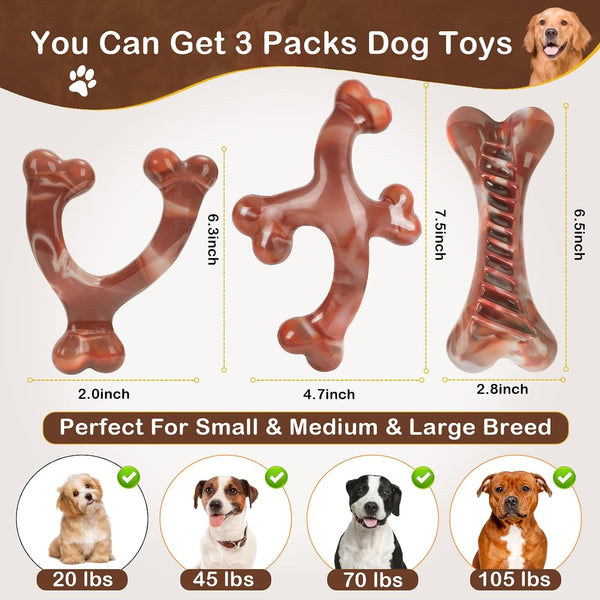 Nougat Dog Chew Toys.3Pack Dog Toys for Aggressive Chewers for Large, Medium & Small Breeds2