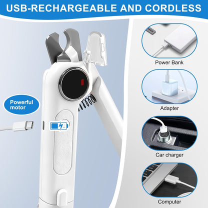 2-In-1 Dog Nail Clippers & Grinder with LED Light, Quiet Electric Pet Nail Trimmer for Small Medium Large Dogs & Cats, 3 Speeds, USB Rechargeable, Quick Sensor, Safety Lock & Splash Guard (White)8