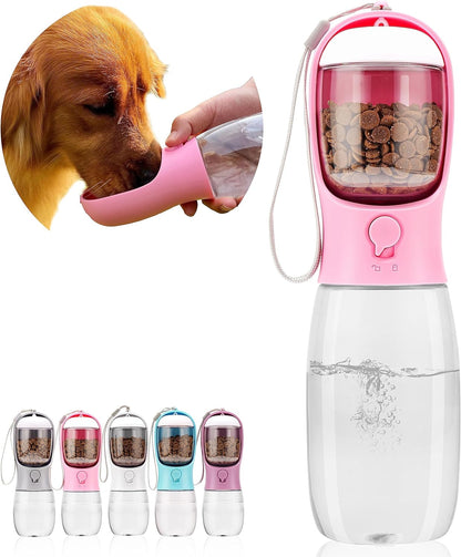 Dog Water Bottle with Food Container, Portable Leak Proof Pet Water Dispenser for Walking Hiking Travel, Puppy Essentials Accessories for Small Large Dogs, Dog Gifts (10Oz/15Oz/19Oz)15