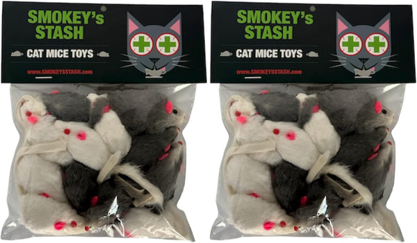 Smokey'S Stash Rabbit Fur Mouse Cat Toy 12 per Pack White and Gray Fuzzy Toys for Cats with Rattle Realistic Fake Mice (12)7