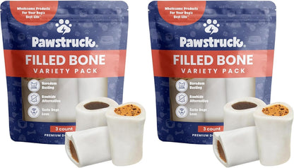 Pawstruck Large 5-6” Filled Dog Bones Variety Pack - Peanut Butter, Cheese & Bacon, Beef Flavors - Made in USA, Long Lasting Stuffed Femur Treat for Aggressive Chewers - Pack of 3, Packaging May Vary11