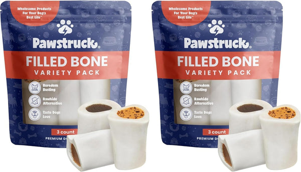 Pawstruck Large 5-6” Filled Dog Bones Variety Pack - Peanut Butter, Cheese & Bacon, Beef Flavors - Made in USA, Long Lasting Stuffed Femur Treat for Aggressive Chewers - Pack of 3, Packaging May Vary11