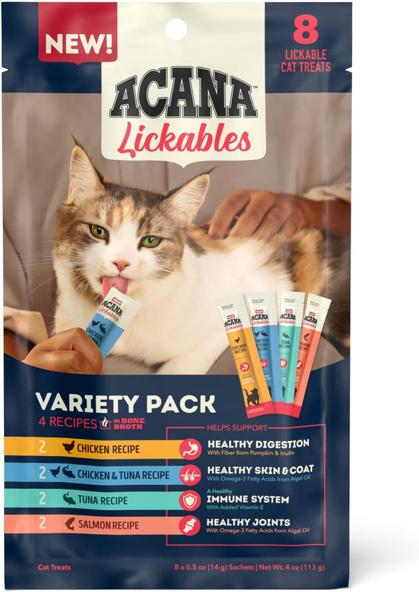ACANA Lickables Cat Treats Variety Pack .5Oz. Tubes (8 Ct., 2 of Each) | High Protein, Skin & Coat, Immune Support1