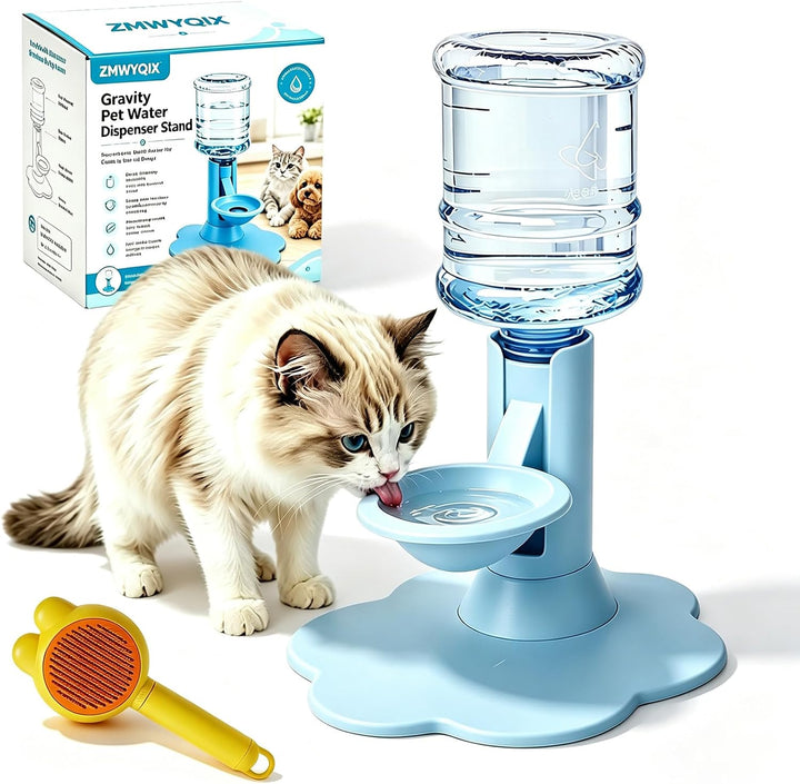 Gravity Cat Water Dispenser Stand - Spill-Proof, Gravity Self Refilling Cat & Dog Water Bowl, Anti-Tip Cat Water Bowl with Suction Base Keeps Water Clean and Fresh for Messy Pets，Blue