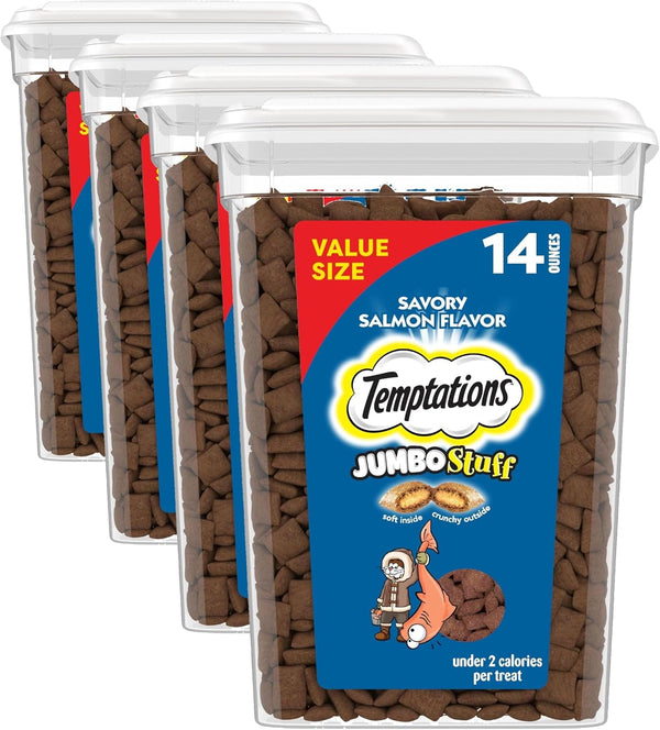 Temptations Jumbo Stuff Crunchy & Soft Cat Treats, Salmon, 14 Oz | Bigger than Classic Temptations, Crunchy Outside, Soft Inside, under 2 Calories per Treat, Stay-Fresh Resealable Tub13