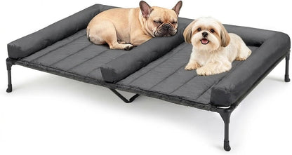 Veehoo Elevated Dog Bed for 2 Dogs, Cooling Raised Dog Bed with Bolster Mat | Outdoor Double Dog Bed with Removable Waterproof Cushion, Breathable Mesh, Non-Slip Feet for Outdoor & Indoor, 49", Brown12