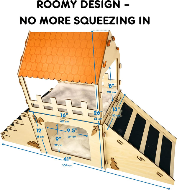 Otterpets Extra Large Bunny Hideout, Wooden Rabbit Castle with Fleece Mats | Pet-Safe Wood Joints (No Rubber Bands), Rabbit Hideout Made of Safe Wood, Bunny House Indoor; Chinchilla and Guinea Pig Safe4