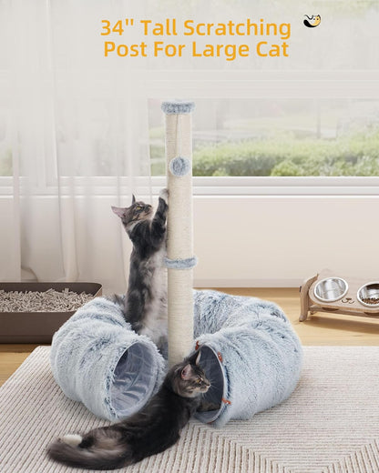 Aechonow 3-In-1 Cat Tunnel Bed, 34'' Cat Scratching Post for Indoor Cats | Fluffy Peekaboo Donut Hideout Toy for Pets, Rabbit, Ferret7