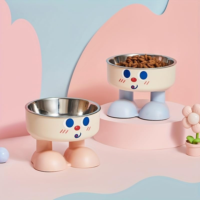 a-new-mischievous-face-cartoon-pet-bowl-stainless-steel-high-neck-cat-bowl-for-feeding-and-watering-dog-bowl-dog-dining-plate-pink