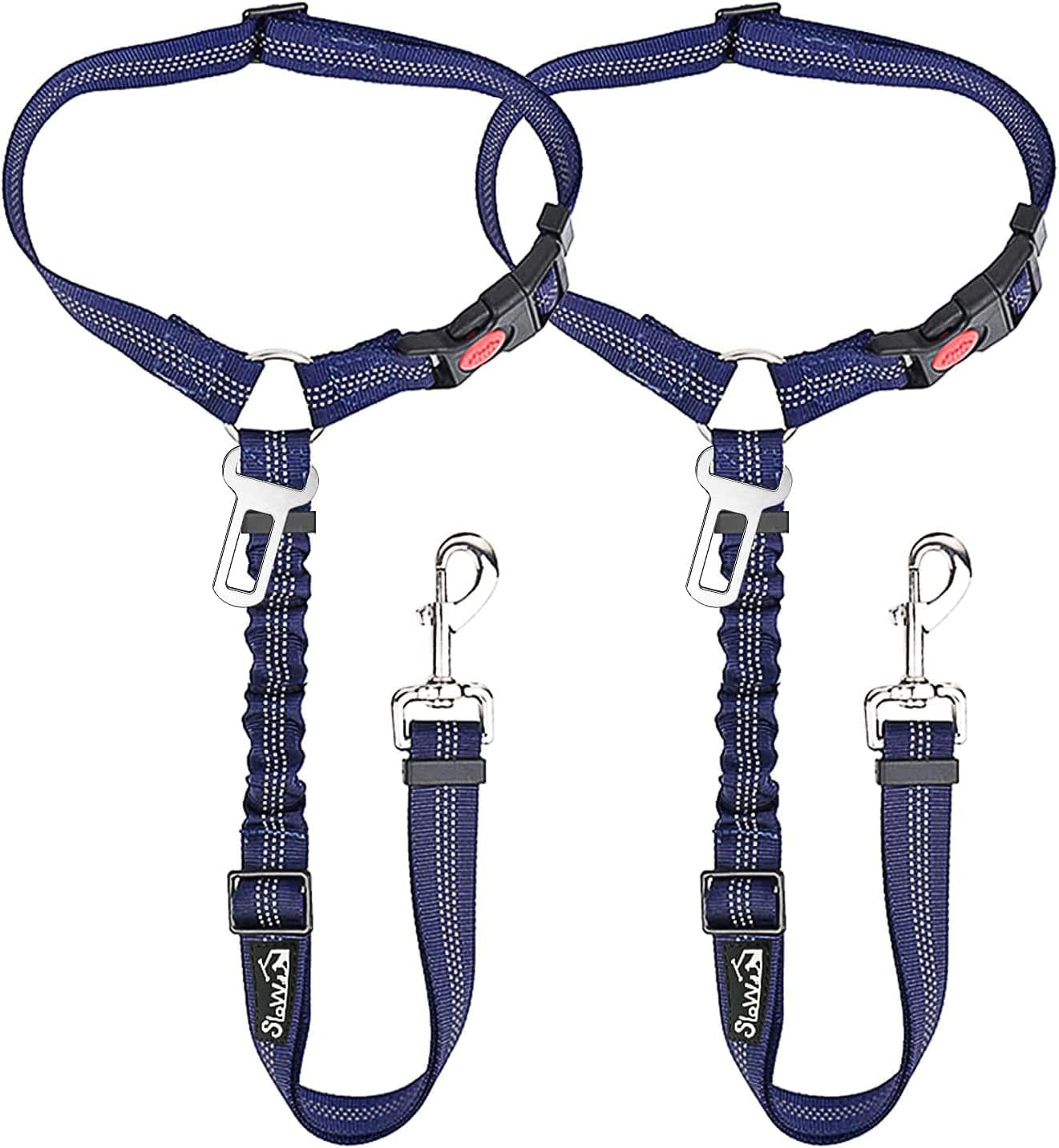 slowton-dog-seat-belt-for-car-2-pack-dog-car-harness-seatbelt-adjustable-with-elastic-bungee-buffer-2-in-1-pet-car-leash-headrest-restraint-dog-reflective-safety-tether-black-headrest-clip