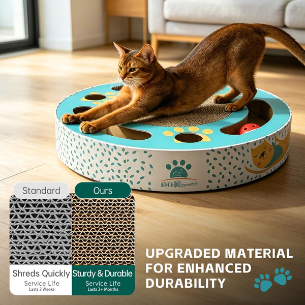 Round Cat Scratching Pad Modern Cats Scratcher Cardboard Interactive Toys for Indoor Cats with 2 Bell Balls and Kitten Tunnel8