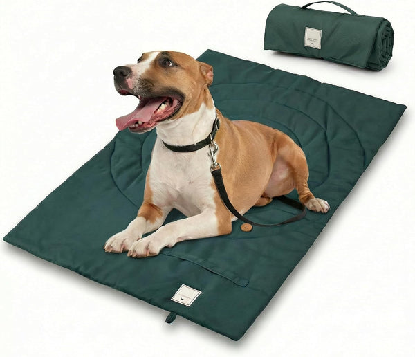 Travel Dog Bed | Camping Dog Bed | 37.4"X25.6" Waterproof Outdoor Dog Mat | Portable Place Mat for Dogs with Handle | Machine Washable | Easy Clean for Outdoor Adventures (Green, Medium)1