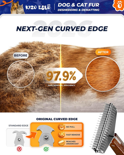 Extra Large 2-Sided Undercoat Rake for Dogs & Cats, Dog Brush for Shedding Remove Mats, Dematting Comb, Safe&Gentle Grooming Brush for German Shepherds Medium to Long-Haired Pets,Premium Wooden Handle3