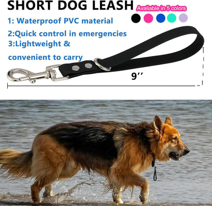 Short Dog Leash - 9 Inch Dogs Lead Grab Tab Heavy Duty Waterproof PVC Dog Training Traffic Leashes for Safety Control Behavior Correction Hiking Backup & All Breeds (Black, 9'')2