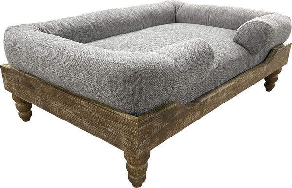 Large Washed Oak Dog Bed - Farm House Style - for Dogs 50 Lbs and under - Orthopedic Memory Foam - Carved Wooden Legs - Luxury Pet Sofa1