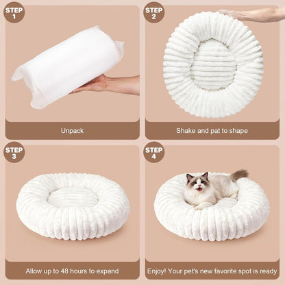 Donut Pet Bed for Indoor Cats and Small Dogs, Self-Heating Dog Bed with Non-Slip Bottom, Winter Comfort Dog Beds for Puppies, Washable & Portable Egg Tart Shape (S) Small Cat Bed Self Warming6
