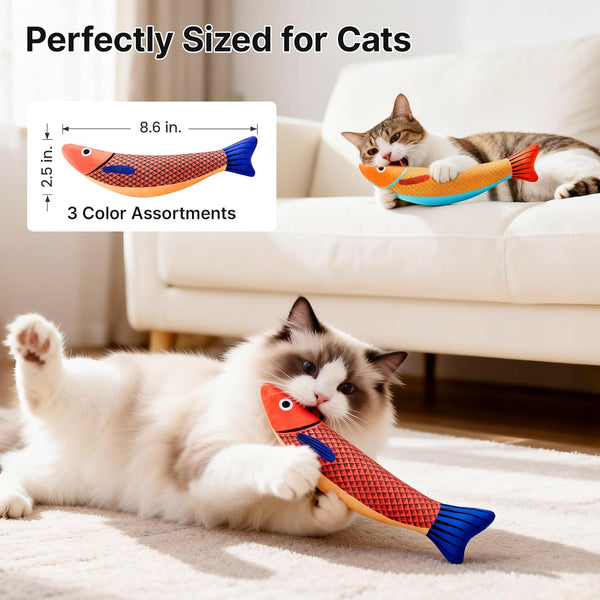 Potaroma Cat Toys Saury Fish, 3 Pack, Catnip Crinkle Sound, Soft and Durable, Interactive Kitten Kicker for Indoor Kitty Exercise 9.4 Inches for All Breeds | Crinkle Sound, Soft and Durable, Interactive Kitten Kicker for Indoor Kitty Exercise 9.4 Inches for All Breeds5