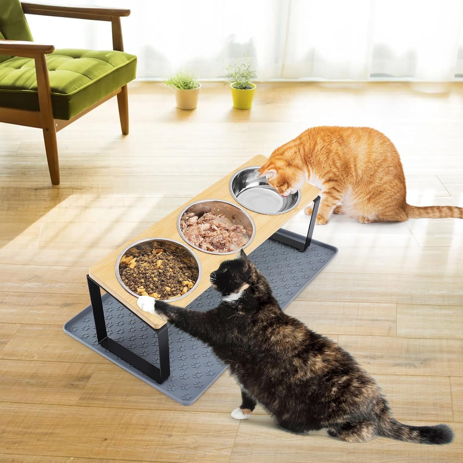 15-tilted-elevated-cat-bowls-raised-cat-bowls-stand-with-silicone-food-mat-3-stainless-steel-cat-dishes-for-food-and-water-anti-vomiting-for-indoor-cats-and-small-pets