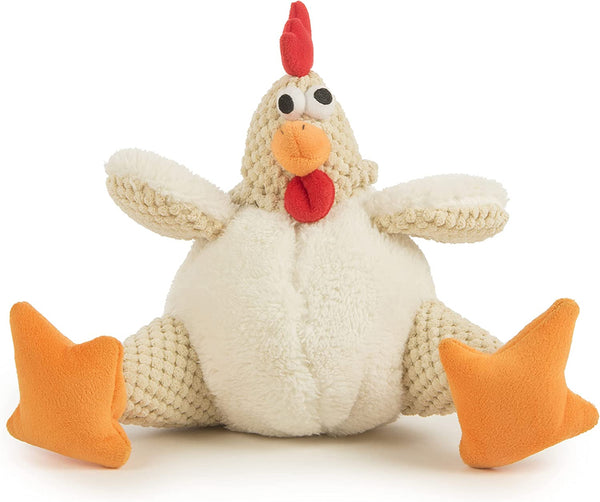 Godog Checkers Fat Rooster Squeaky Plush Dog Toy, Chew Guard Technology - White, Large1
