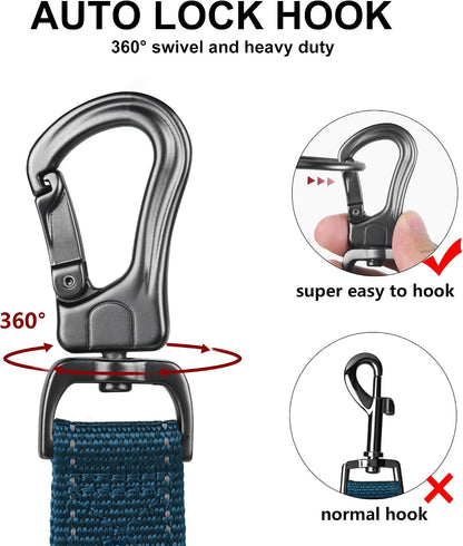 Twoear 6FT 1IN Strong Blue Dog Leash with 2 Padded Handles, Traffic Handle Extra Control, Comfortable Soft Dual Handle, Auto Lock Hook, Reflective Walking Lead for Small Medium and Large Dogs3