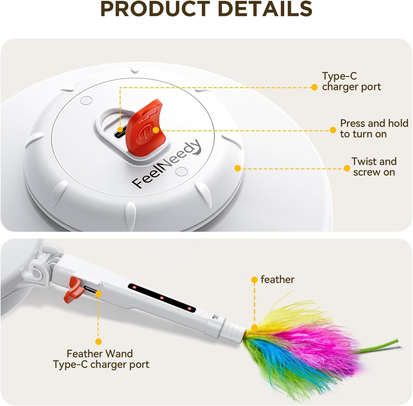 feelneedy-rechargeable-cat-toys-2-in-1-hide-and-seek-game-interactive-cat-toy-movable-led-red-dot-moving-concealed-feathers-durable-exercise-toys-for-indoor-cats-bored-adult-cats-wand-toy