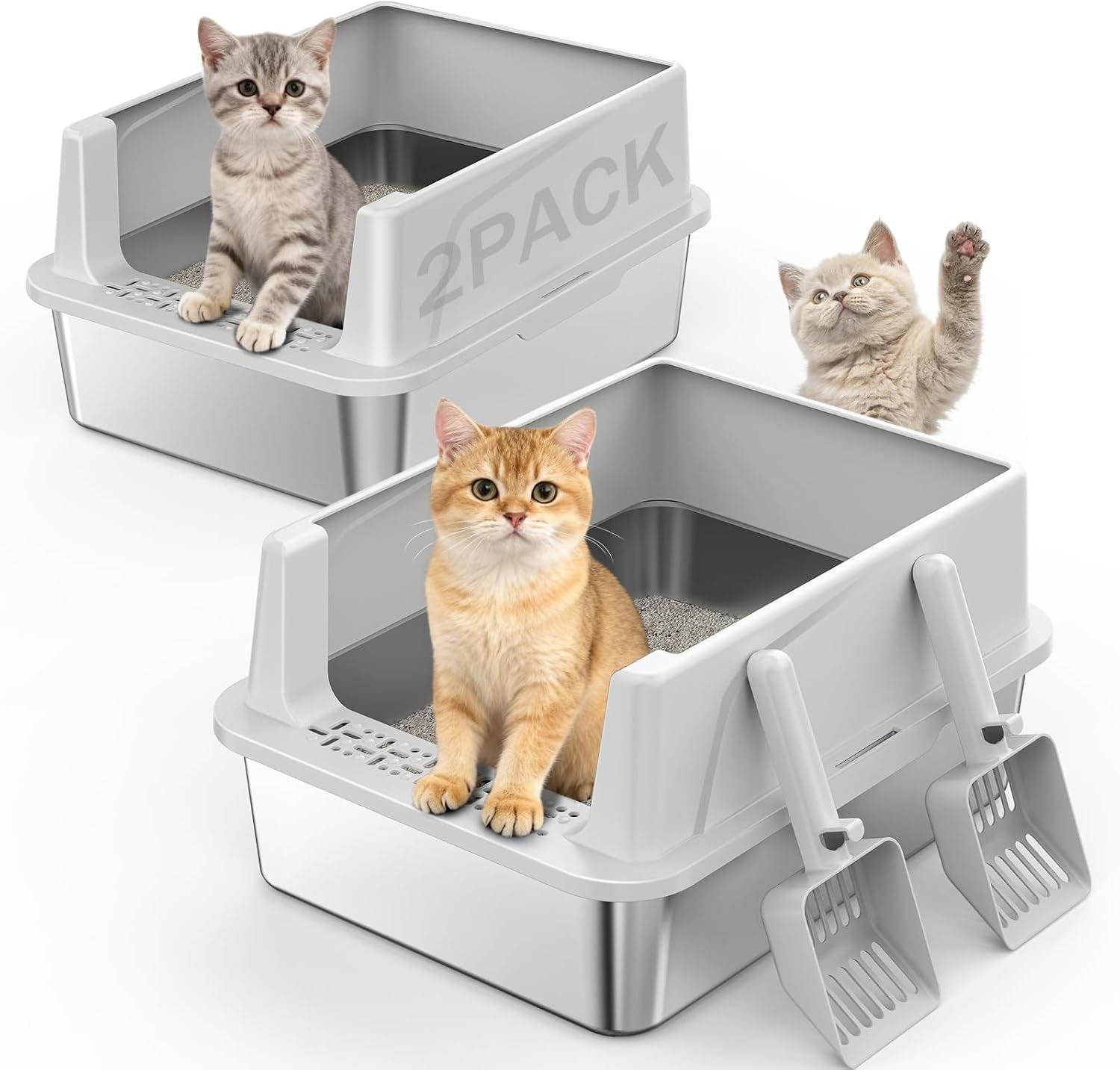 2pack-stainless-steel-litter-box-extra-large-litter-boxes-for-big-cats-xl-metal-cat-litter-box-with-lid-high-sides-anti-urine-leakage-non-sticky-scoop-included