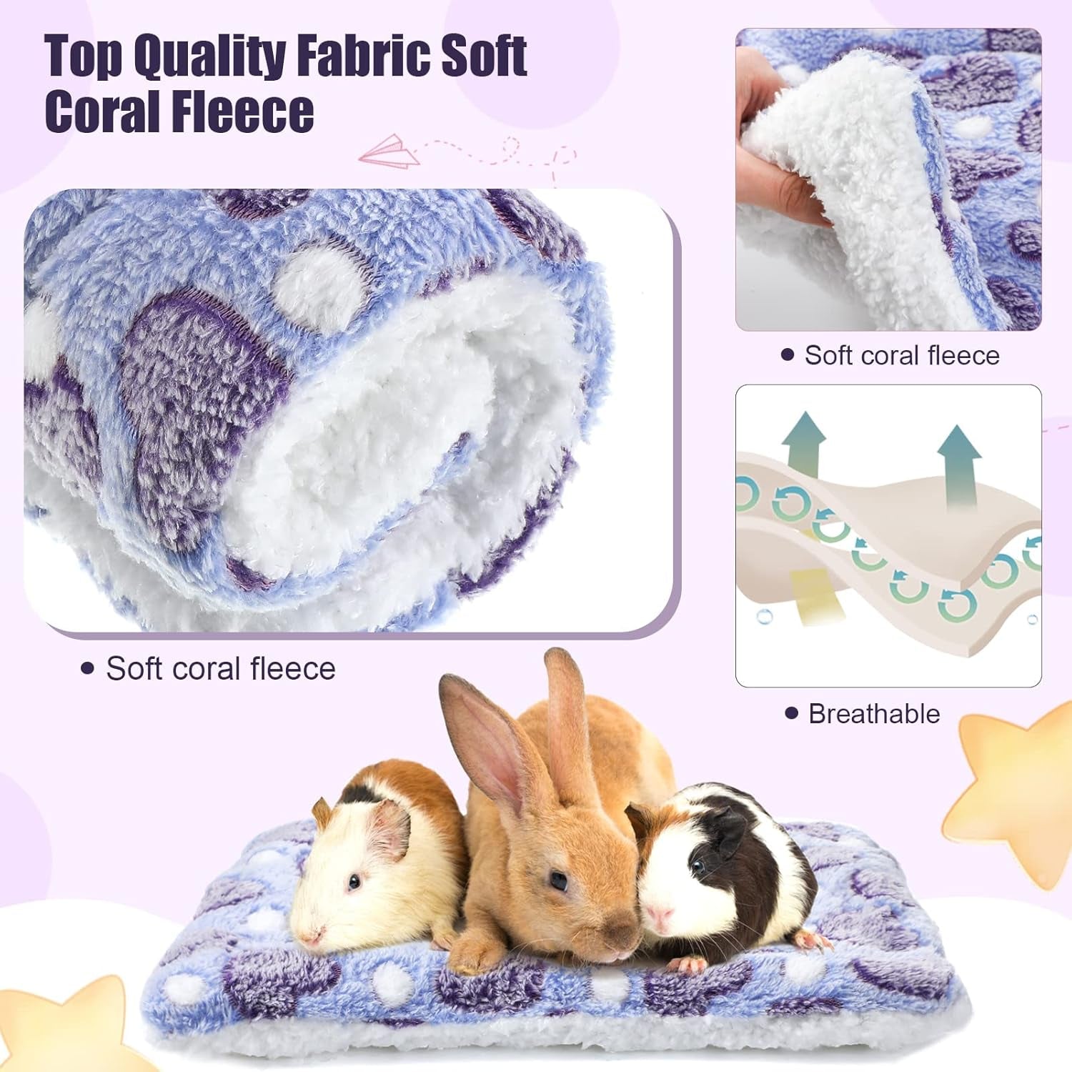 jetec-3-pcs-bunny-guinea-pig-beds-soft-bunny-mats-warm-guinea-pig-mat-small-animal-bed-pads-fleece-sleeping-pads-for-indoor-rabbit-hamster-squirrel-hedgehog-chinchillafleece-heart-purple
