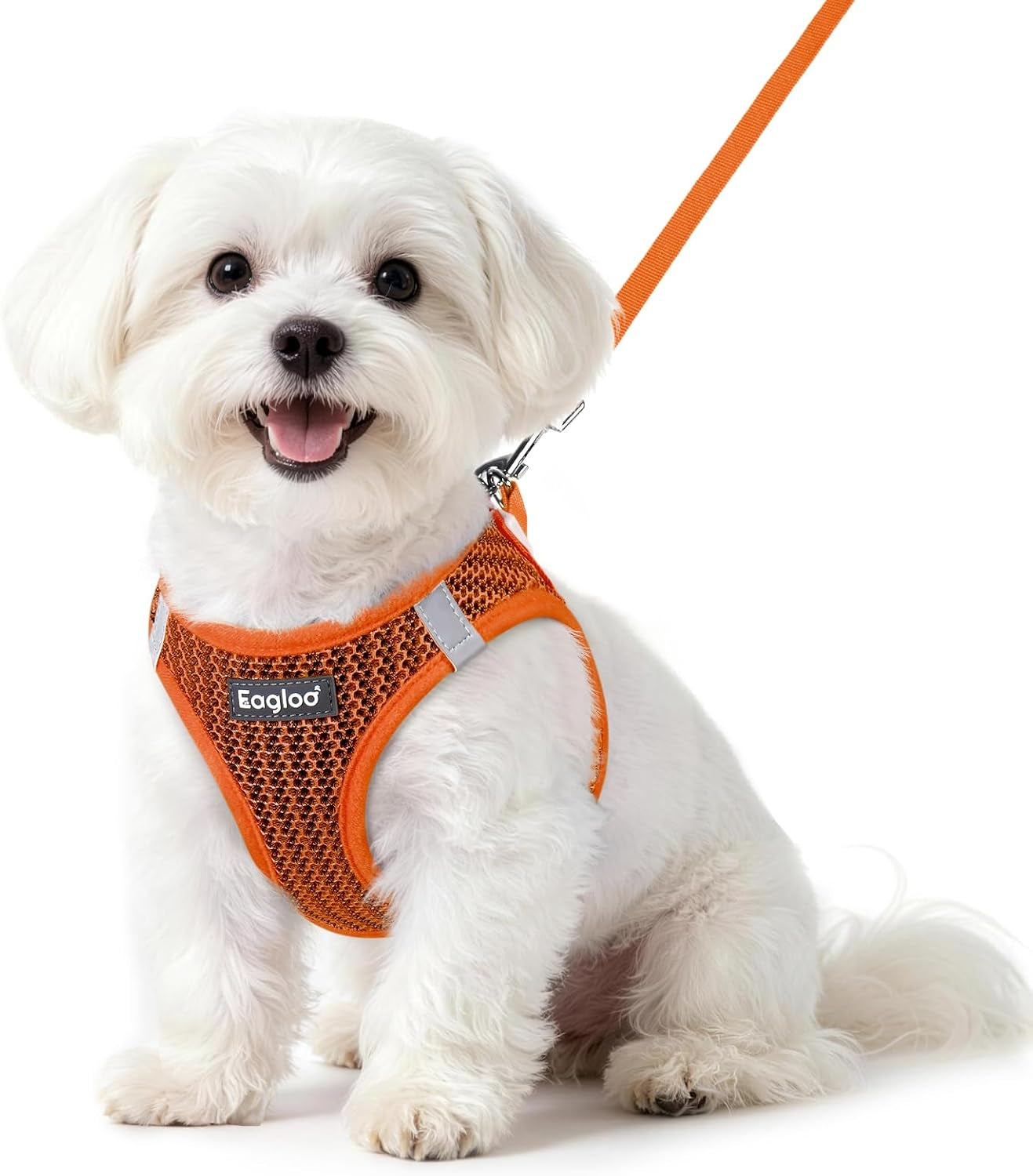 eagloo-small-dog-harness-and-leash-set-step-in-small-sized-puppy-pet-vest-light-soft-breathable-air-mesh-easy-on-and-off-with-hook-loop-reflective-for-safe-walking-pink-s